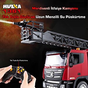 Huina 1361 1/18 15ch Rc Model Uzaktan Kumandalı Merdivenli Yangın Söndürme İtfaiye Kamyonu İş Makinesi İnşaat -su Püskürtme Fonksi