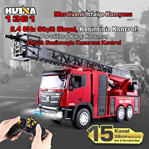 Huina 1361 1/18 15ch Rc Model Uzaktan Kumandalı Merdivenli Yangın Söndürme İtfaiye Kamyonu İş Makinesi İnşaat -su Püskürtme Fonksi