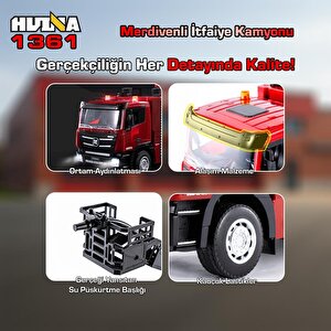 Huina 1361 1/18 15ch Rc Model Uzaktan Kumandalı Merdivenli Yangın Söndürme İtfaiye Kamyonu İş Makinesi İnşaat -su Püskürtme Fonksi