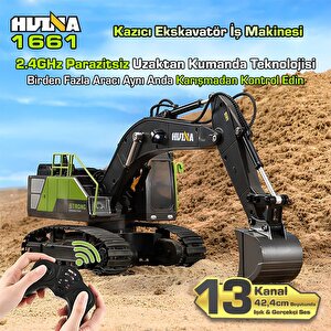 Huina 1661 1/18 13ch Kazıcı Ekskavatör İş Makinesi İnşaat Uzaktan Kumandalı Rc Model Metal Kepçeli - 2.4ghz Gerçekçi Similasyon Se