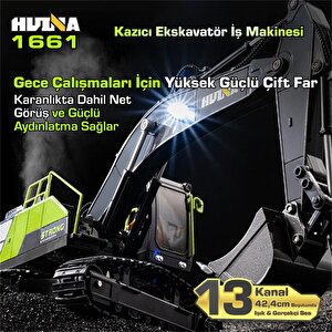 Huina 1661 1/18 13ch Kazıcı Ekskavatör İş Makinesi İnşaat Uzaktan Kumandalı Rc Model Metal Kepçeli - 2.4ghz Gerçekçi Similasyon Se
