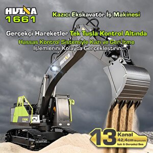 Huina 1661 1/18 13ch Kazıcı Ekskavatör İş Makinesi İnşaat Uzaktan Kumandalı Rc Model Metal Kepçeli - 2.4ghz Gerçekçi Similasyon Se