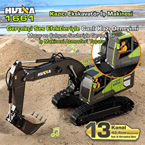 Huina 1661 1/18 13ch Kazıcı Ekskavatör İş Makinesi İnşaat Uzaktan Kumandalı Rc Model Metal Kepçeli - 2.4ghz Gerçekçi Similasyon Se