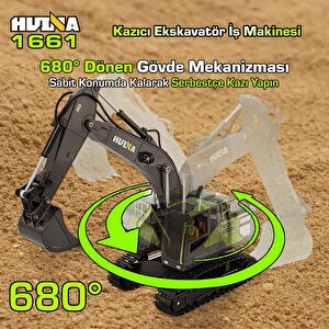 Huina 1661 1/18 13ch Kazıcı Ekskavatör İş Makinesi İnşaat Uzaktan Kumandalı Rc Model Metal Kepçeli - 2.4ghz Gerçekçi Similasyon Se