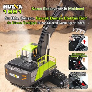 Huina 1661 1/18 13ch Kazıcı Ekskavatör İş Makinesi İnşaat Uzaktan Kumandalı Rc Model Metal Kepçeli - 2.4ghz Gerçekçi Similasyon Se