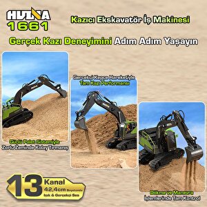 Huina 1661 1/18 13ch Kazıcı Ekskavatör İş Makinesi İnşaat Uzaktan Kumandalı Rc Model Metal Kepçeli - 2.4ghz Gerçekçi Similasyon Se