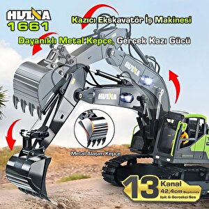 Huina 1661 1/18 13ch Kazıcı Ekskavatör İş Makinesi İnşaat Uzaktan Kumandalı Rc Model Metal Kepçeli - 2.4ghz Gerçekçi Similasyon Se