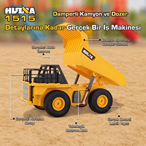 Huina 1515 1/24 9ch Rc Damperli Kamyon & Wheel Loader Dozer Kazıcı Set İş Makinesi İnşaat Uzaktan Kumandalı Rc Model Metal Kepçeli