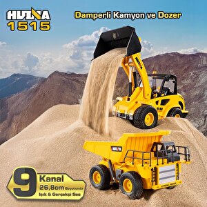 Huina 1515 1/24 9ch Rc Damperli Kamyon & Wheel Loader Dozer Kazıcı Set İş Makinesi İnşaat Uzaktan Kumandalı Rc Model Metal Kepçeli