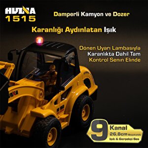 Huina 1515 1/24 9ch Rc Damperli Kamyon & Wheel Loader Dozer Kazıcı Set İş Makinesi İnşaat Uzaktan Kumandalı Rc Model Metal Kepçeli