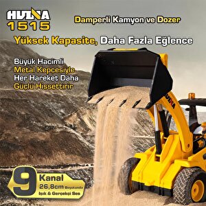Huina 1515 1/24 9ch Rc Damperli Kamyon & Wheel Loader Dozer Kazıcı Set İş Makinesi İnşaat Uzaktan Kumandalı Rc Model Metal Kepçeli