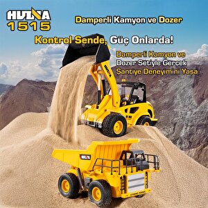 Huina 1515 1/24 9ch Rc Damperli Kamyon & Wheel Loader Dozer Kazıcı Set İş Makinesi İnşaat Uzaktan Kumandalı Rc Model Metal Kepçeli