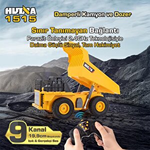 Huina 1515 1/24 9ch Rc Damperli Kamyon & Wheel Loader Dozer Kazıcı Set İş Makinesi İnşaat Uzaktan Kumandalı Rc Model Metal Kepçeli