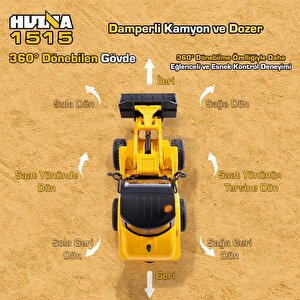 Huina 1515 1/24 9ch Rc Damperli Kamyon & Wheel Loader Dozer Kazıcı Set İş Makinesi İnşaat Uzaktan Kumandalı Rc Model Metal Kepçeli