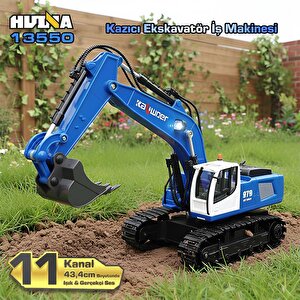 Huina Kaliwo 13550 1/18 11ch Kazıcı Ekskavatör İş Makinesi İnşaat Uzaktan Kumandalı Rc Model Metal Kepçeli Mavi - 2.4ghz Gerçekçi