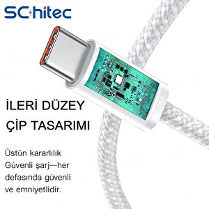 Schitec 240w 3metre Type-c To Type-c Örgülü Hızlı Data Ve Şarj Kablosu Beyaz Tc35