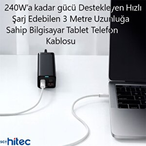 Schitec 240w 3metre Type-c To Type-c Örgülü Hızlı Data Ve Şarj Kablosu Beyaz Tc35