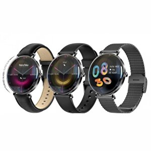 Amoled Ekran Super Slim Tasarım Waterproof 3 Kordonlu Akıllı Saat Siyah Teko18