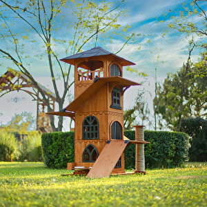 “mandu” Ahşap 4 Katlı Teraslı Kedi Evi (tırmalama + Mama Kaplı)