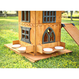 “mandu” Ahşap 4 Katlı Teraslı Kedi Evi (tırmalama + Mama Kaplı)
