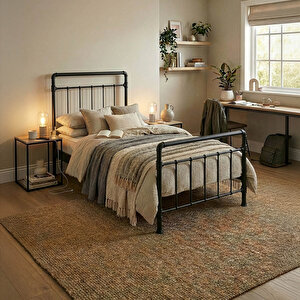 Odin Tek Kişilik Metal Karyola-siyah (ahşap Latali) 90x200 cm