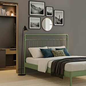 Odin-s Çift Kişilik Metal Karyola-yeşil (ahşap Latali) 140x200 cm