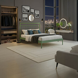 Odin-s Çift Kişilik Metal Karyola-yeşil (ahşap Latali) 140x200 cm