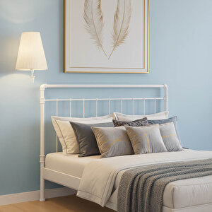 Odin-s Çift Kişilik Metal Karyola-beyaz (ahşap Latali) 140x190 cm