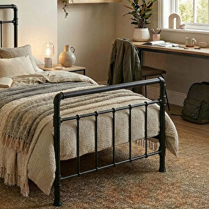 Odin Tek Kişilik Metal Karyola-siyah (ahşap Latali) 90x190 cm