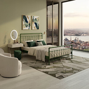 Odin Çift Kişilik Metal Karyola-yeşil (ahşap Latali) 140x200 cm