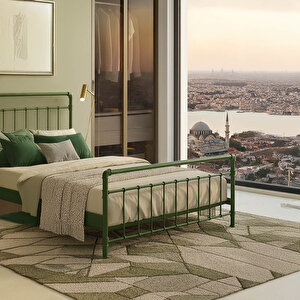 Odin Çift Kişilik Metal Karyola-yeşil (ahşap Latali) 140x200 cm