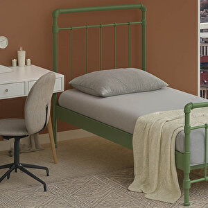Odin Tek Kişilik Metal Karyola-yeşil (ahşap Latali) 120x200 cm