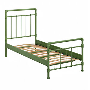 Odin Tek Kişilik Metal Karyola-yeşil (ahşap Latali)