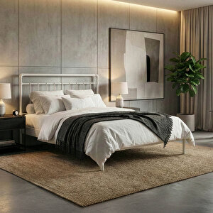 Odin-s Çift Kişilik Metal Karyola-beyaz (ahşap Latali) 140x200 cm