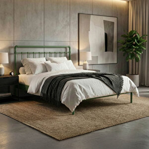 Odin-s Çift Kişilik Metal Karyola-yeşil (ahşap Latali) 160x200 cm