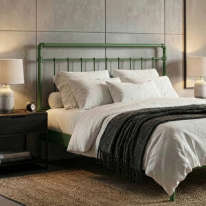 Odin-s Çift Kişilik Metal Karyola-yeşil (ahşap Latali) 160x200 cm