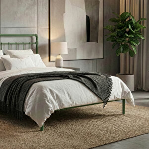 Odin-s Çift Kişilik Metal Karyola-yeşil (ahşap Latali) 160x200 cm