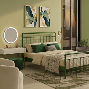 Odin Çift Kişilik Metal Karyola-yeşil (ahşap Latali) 140x190 cm