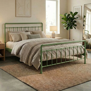 Odin Çift Kişilik Metal Karyola-yeşil (ahşap Latali) 140x190 cm