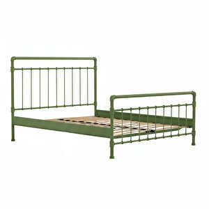 Odin Çift Kişilik Metal Karyola-yeşil (ahşap Latali)