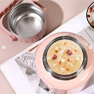 Çelik Mama Termosu Sıcak Veya Soğuk Yiyecekler Için Öğle Yemeği Termosu 900 Ml, Pembe Pembe