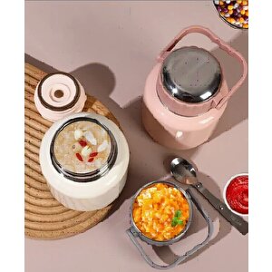 Çelik Mama Termosu Sıcak Veya Soğuk Yiyecekler Için Öğle Yemeği Termosu 500 Ml, Pembe Pembe