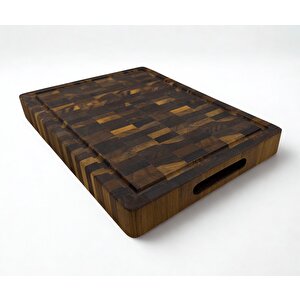 Tik Chef Kesme Tahtası Large Boy Endgrain 35×25×4 Cm Masif Ahşap Doğrama Tahtası Sunum Tahtası