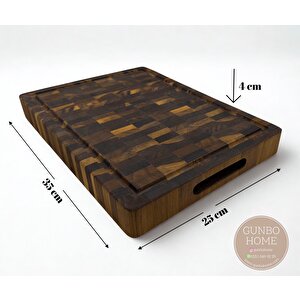 Tik Chef Kesme Tahtası Large Boy Endgrain 35×25×4 Cm Masif Ahşap Doğrama Tahtası Sunum Tahtası