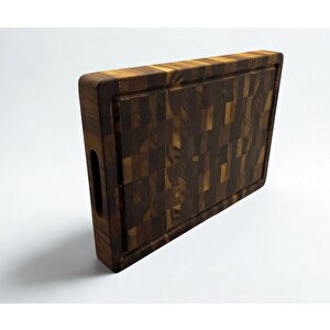 Tik Chef Kesme Tahtası Large Boy Endgrain 35×25×4 Cm Masif Ahşap Doğrama Tahtası Sunum Tahtası