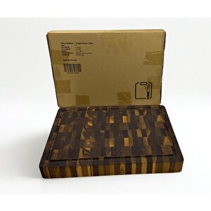 Tik Chef Kesme Tahtası Large Boy Endgrain 35×25×4 Cm Masif Ahşap Doğrama Tahtası Sunum Tahtası