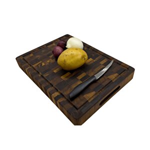 Tik Chef Kesme Tahtası Large Boy Endgrain 35×25×4 Cm Masif Ahşap Doğrama Tahtası Sunum Tahtası