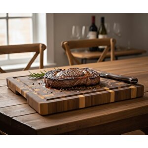 3lü Chef Kesme Tahtası Seti Akasya-tik Ağacı Endgrain Doğrama Tahtası Sunum Tahtası