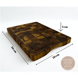 Tik Chef Kesme Tahtası Medium Boy Endgrain 30×20×3 Cm Masif Ahşap Doğrama Tahtası Sunum Tahtası