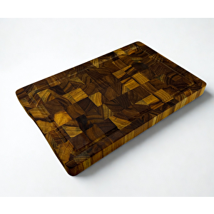 Tik Chef Kesme Tahtası Medium Boy Endgrain 30×20×3 Cm Masif Ahşap Doğrama Tahtası Sunum Tahtası